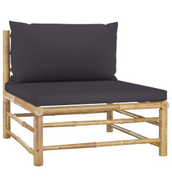 Salon de jardin 7 pcs avec coussins gris foncé Bambou