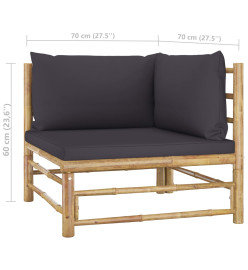 Salon de jardin 7 pcs avec coussins gris foncé Bambou