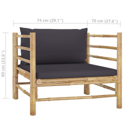 Salon de jardin 7 pcs avec coussins gris foncé Bambou