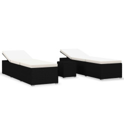 Chaises longues de jardin table à thé 3 pcs Résine tressée Noir