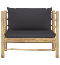 Canapé de jardin avec coussins gris foncé Bambou