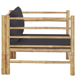 Canapé de jardin avec coussins gris foncé Bambou