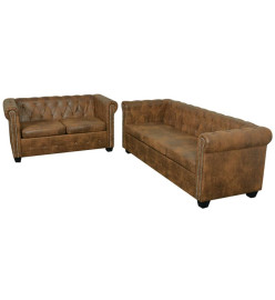 Ensemble de canapé Chesterfield à 2 et 3 places marron