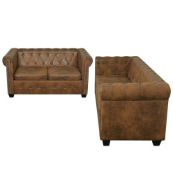 Ensemble de canapé Chesterfield à 2 et 3 places marron