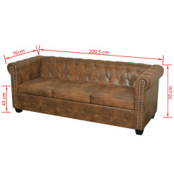 Ensemble de canapé Chesterfield à 2 et 3 places marron