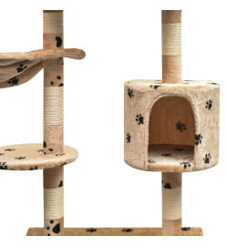 Arbre à chat et griffoir Sisal 125 cm Empreintes de pattes Beige