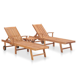 Chaises longues 2 pcs avec table Bois de teck solide