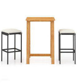 Ensemble de bar de jardin avec coussins 3 pcs Noir