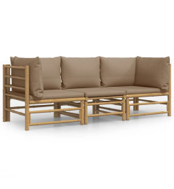 Salon de jardin 3 pcs avec coussins taupe bambou