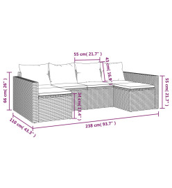 Salon de jardin 2 pcs avec coussins Noir Résine tressée