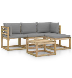 Salon de jardin 5 pcs avec coussins gris