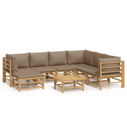 Salon de jardin 8 pcs avec coussins taupe bambou
