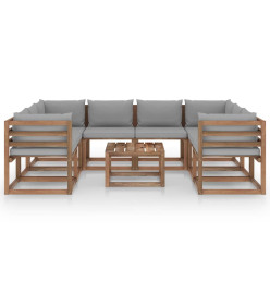 Salon de jardin 9 pcs avec coussins gris