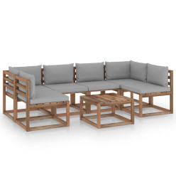 Salon palette de jardin 7 pcs et coussins Bois de pin imprégné