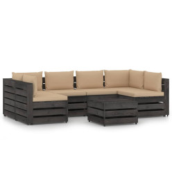 Salon de jardin 7 pcs avec coussins Bois imprégné de gris