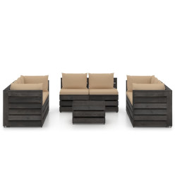 Salon de jardin 9 pcs avec coussins Bois imprégné de gris