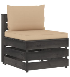 Salon de jardin 9 pcs avec coussins Bois imprégné de gris