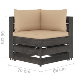 Salon de jardin 9 pcs avec coussins Bois imprégné de gris