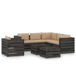 Salon de jardin 8 pcs avec coussins Bois imprégné de gris