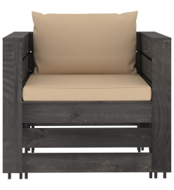 Salon de jardin 8 pcs avec coussins Bois imprégné de gris
