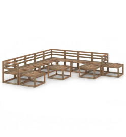 Salon de jardin 12 pcs Marron Bois de pin imprégné