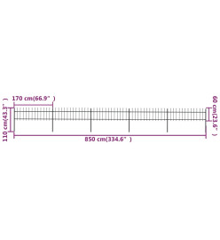 Clôture de jardin avec dessus en lance Acier 8,5 x 0,6 m Noir