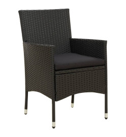 Chaises de jardin 2 pcs avec coussins Résine tressée Noir