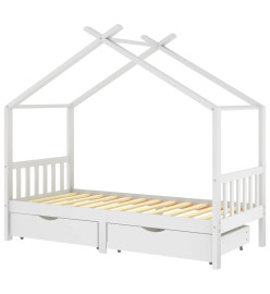 Cadre de lit enfant avec tiroirs blanc pin massif 90x200 cm