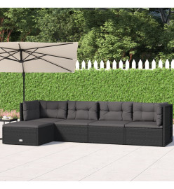 Salon de jardin 5 pcs avec coussins Noir Résine tressée