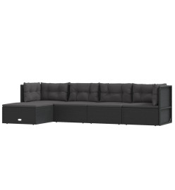 Salon de jardin 5 pcs avec coussins Noir Résine tressée
