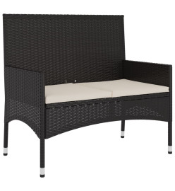 Banc de Jardin à 2 Places avec Coussins Noir Résine Tressée
