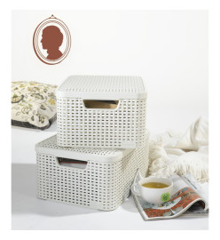 Curver Boîte de rangement avec couvercle Style M 18 L Blanc crème