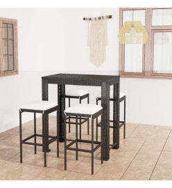Ensemble de bar de jardin 5 pcs et coussins Résine tressée Noir