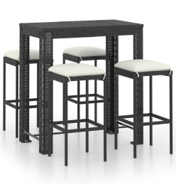 Ensemble de bar de jardin 5 pcs et coussins Résine tressée Noir