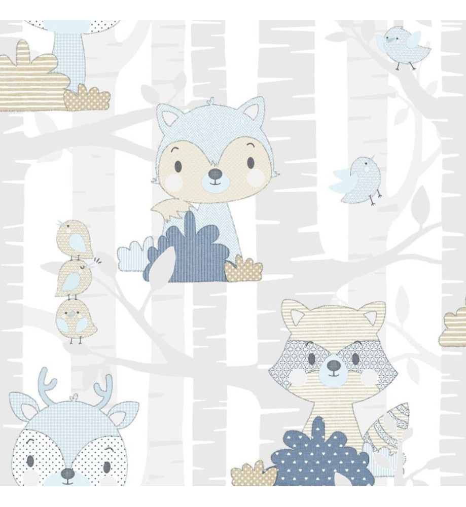 Noordwand Papier peint Mondo baby Forest Animals Blanc et bleu