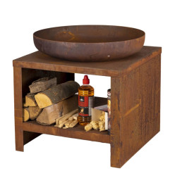 Esschert Design Bol à feu avec rangement en bois 62 cm Rouille