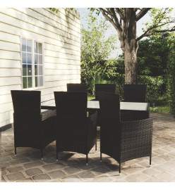 Salon d'extérieur 7 pcs avec coussins Résine tressée Noir