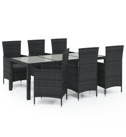 Salon d'extérieur 7 pcs avec coussins Résine tressée Noir