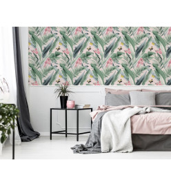 DUTCH WALLCOVERINGS Papier peint Lush Tropical Rose et bleu