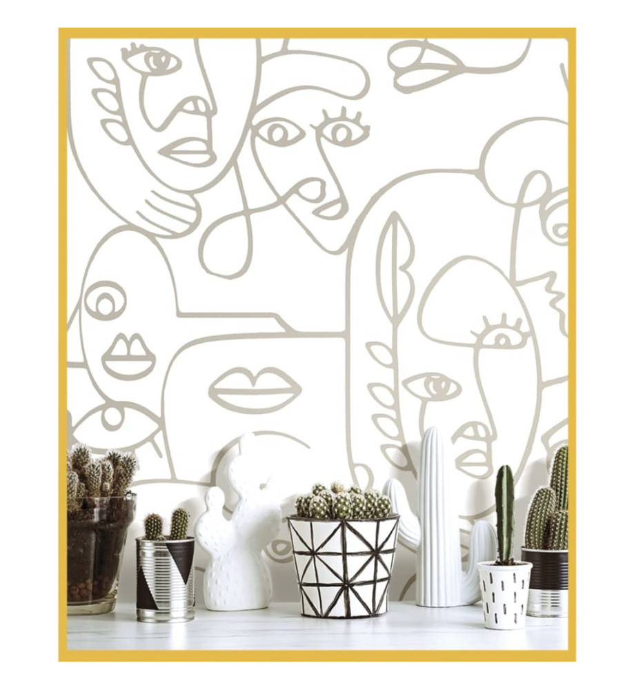 Noordwand Papier peint Friends&Coffee Line Art Faces Blanc&métallique