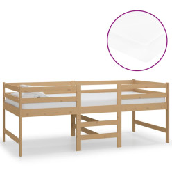 Lit mi-haut avec matelas 90x200 cm Marron miel Pin massif