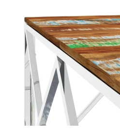 Table basse argenté acier inoxydable/bois massif récupération