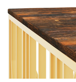 Table basse doré acier inoxydable et bois massif récupération