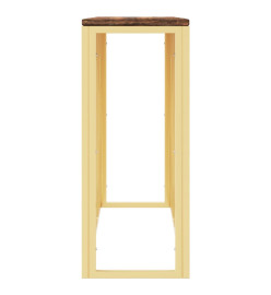 Table console doré acier inoxydable et bois massif récupération