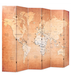 Cloison de séparation pliable 228 x 170 cm Carte du monde Jaune