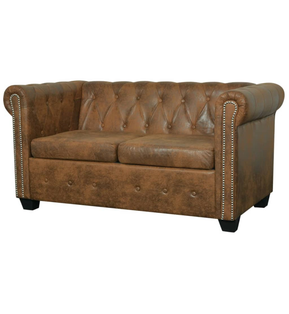 Canapé Chesterfield 2 places cuir artificiel marron Canapé Chesterfield 2 places cuir artificiel marron