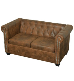 Canapé Chesterfield 2 places cuir artificiel marron