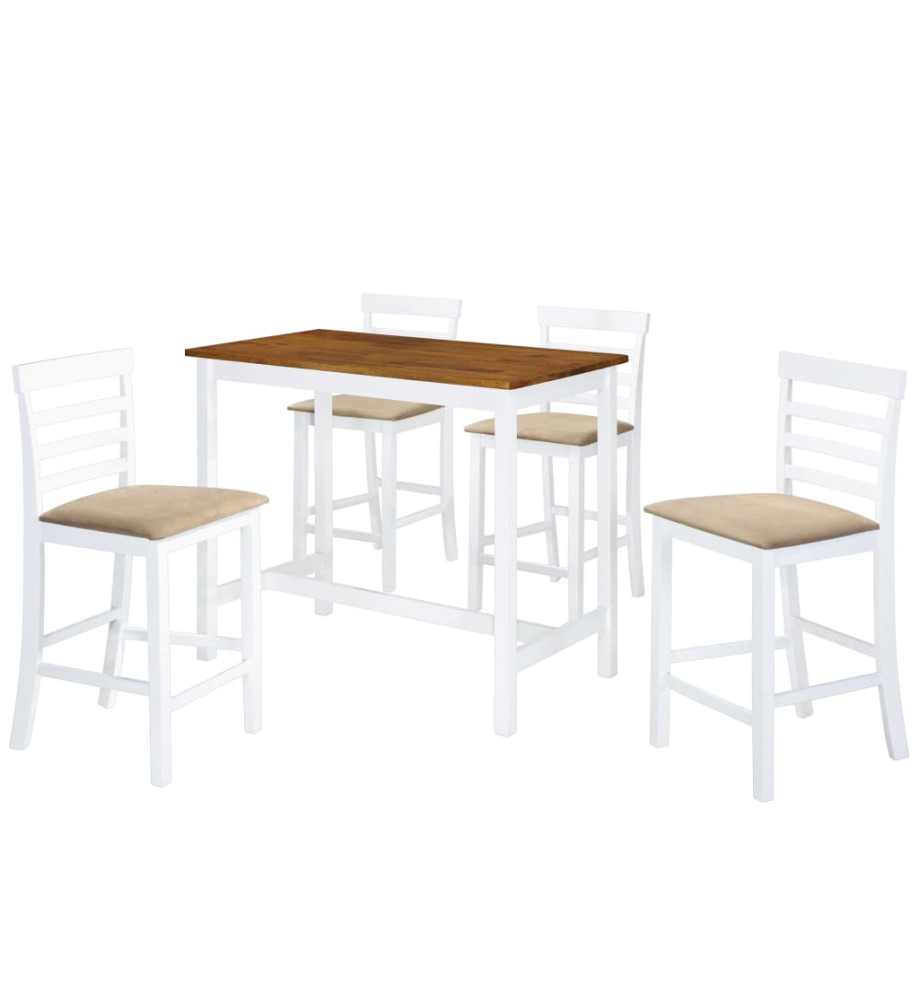 Table et chaises de bar 5 pcs Bois massif Marron et blanc