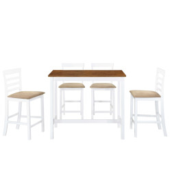 Table et chaises de bar 5 pcs Bois massif Marron et blanc