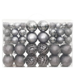 Boules de Noël 100 pcs gris 3 / 4 / 6 cm